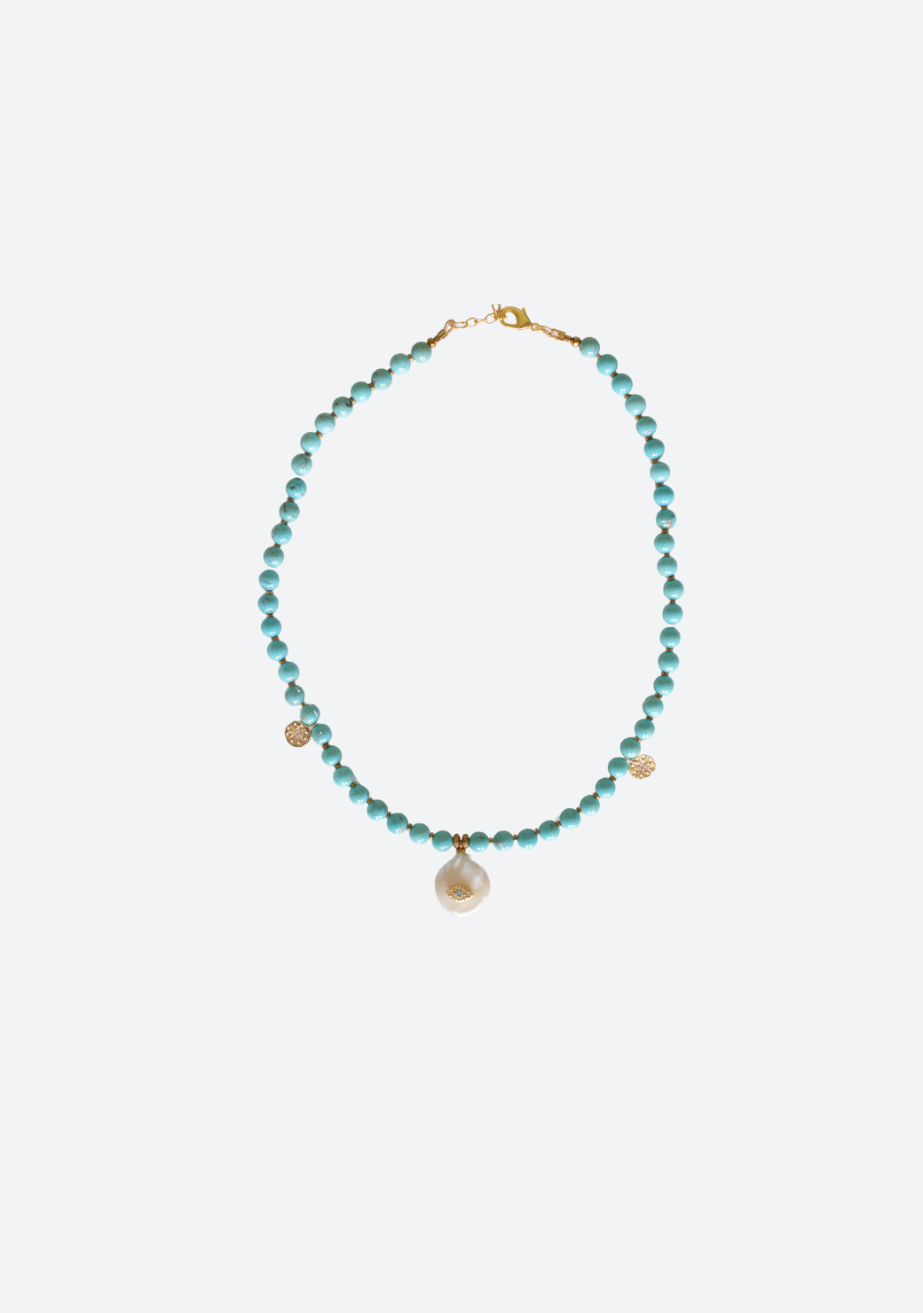 Turquoise Sphere Necklace with Fresh Water Pearl