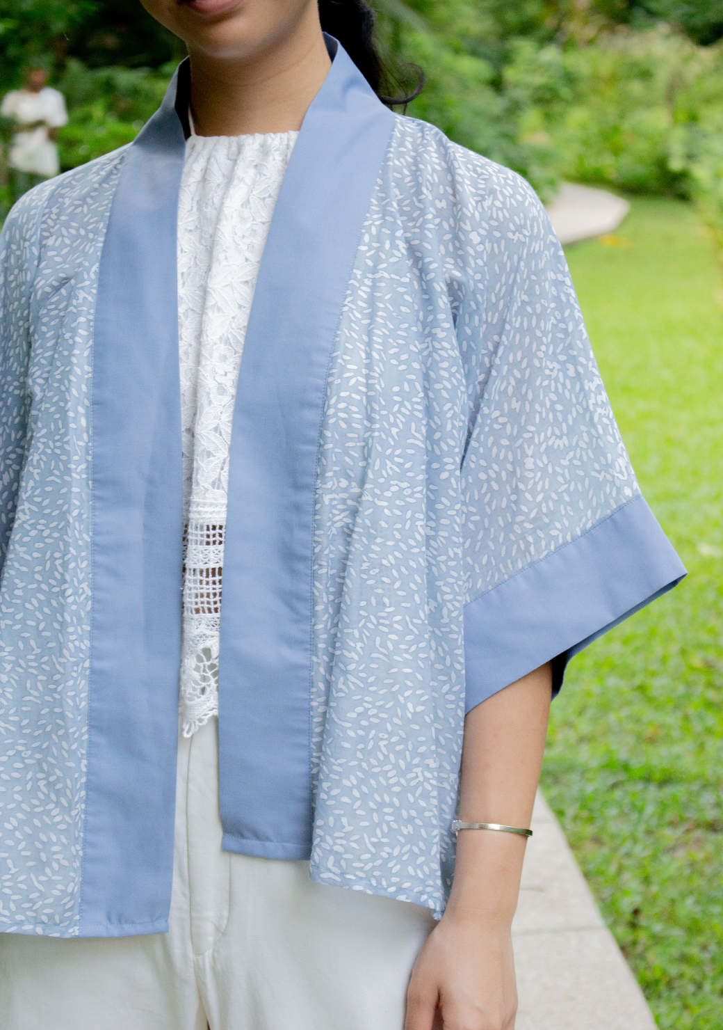 Shadow Blue Crop Cotton Voile Kimono