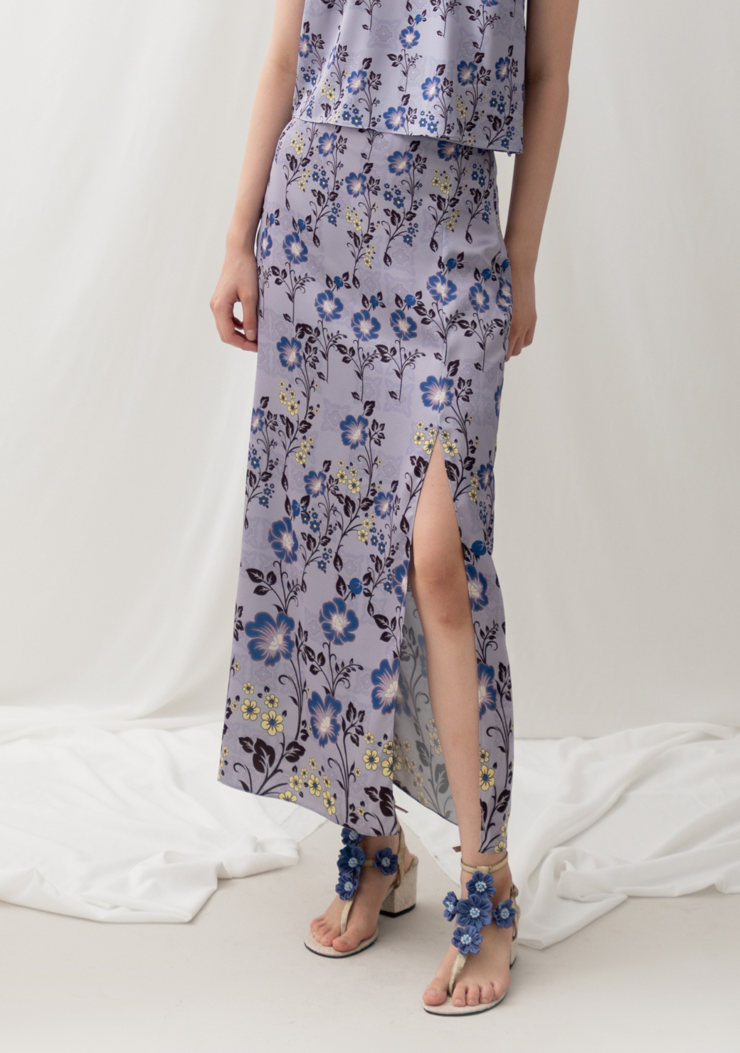 Sun Satin Slit Midi Skirt