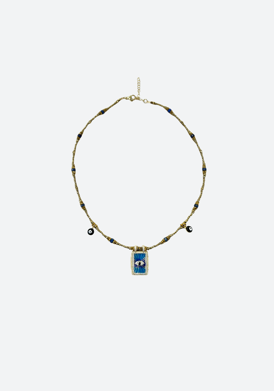 Gold Hematite with Blue Eye Triple Charm Necklace