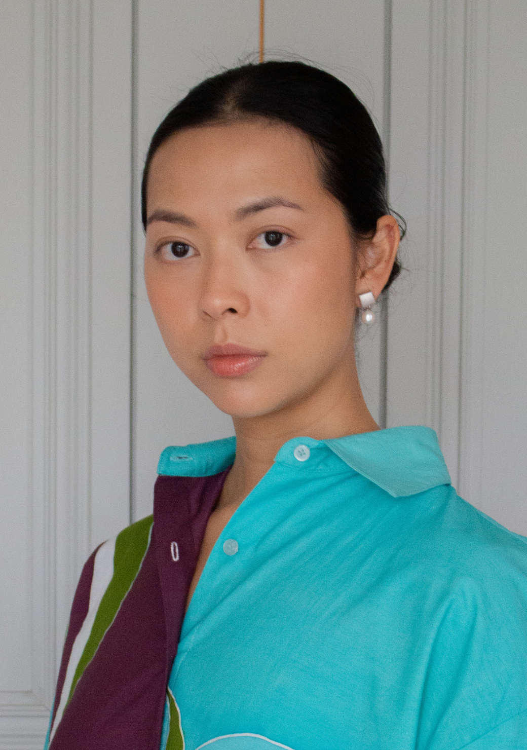 Small White Egg Pearl Drops on Square Studs