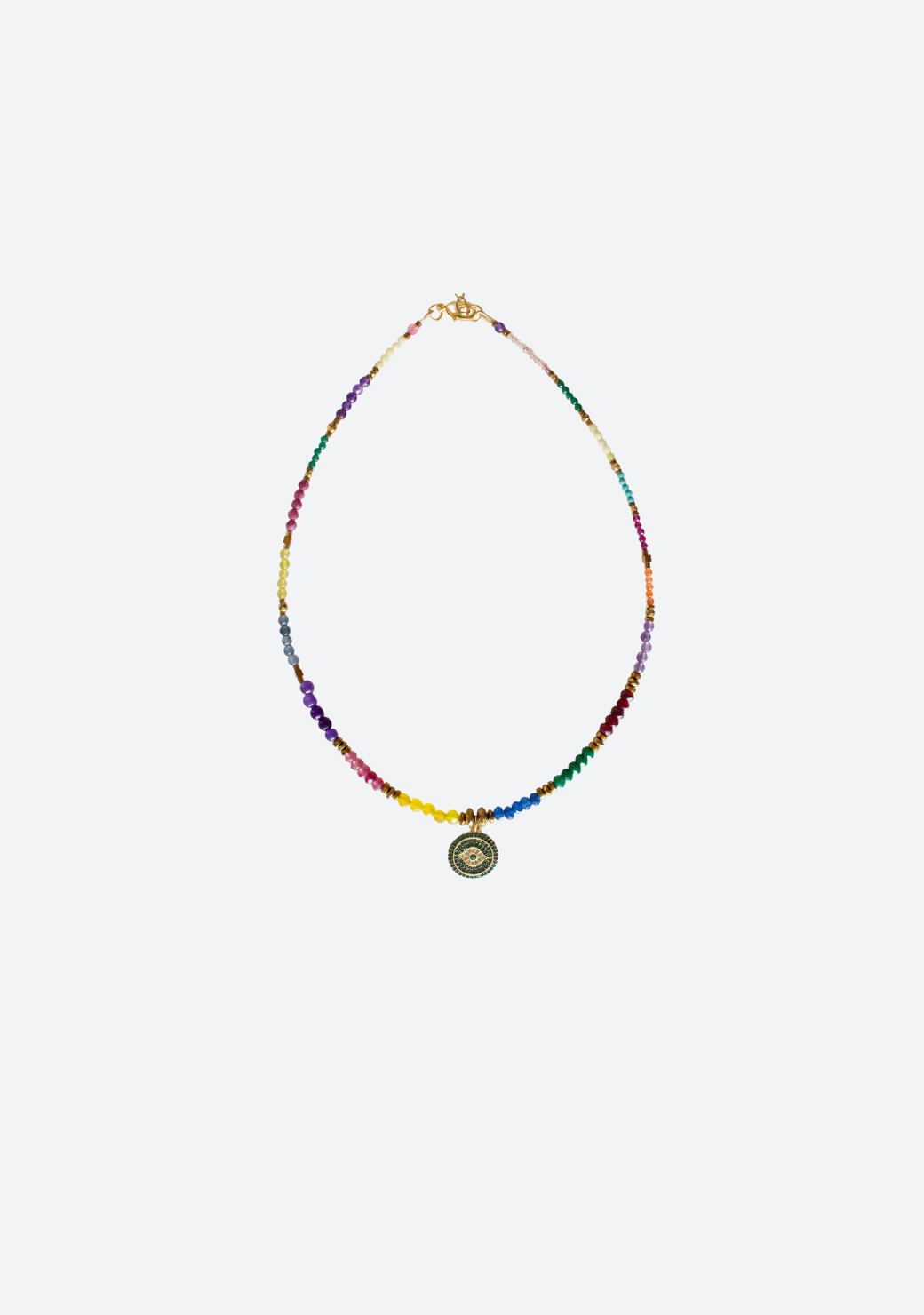 Rainbow Keira Necklace with Green Pave Eye Disc
