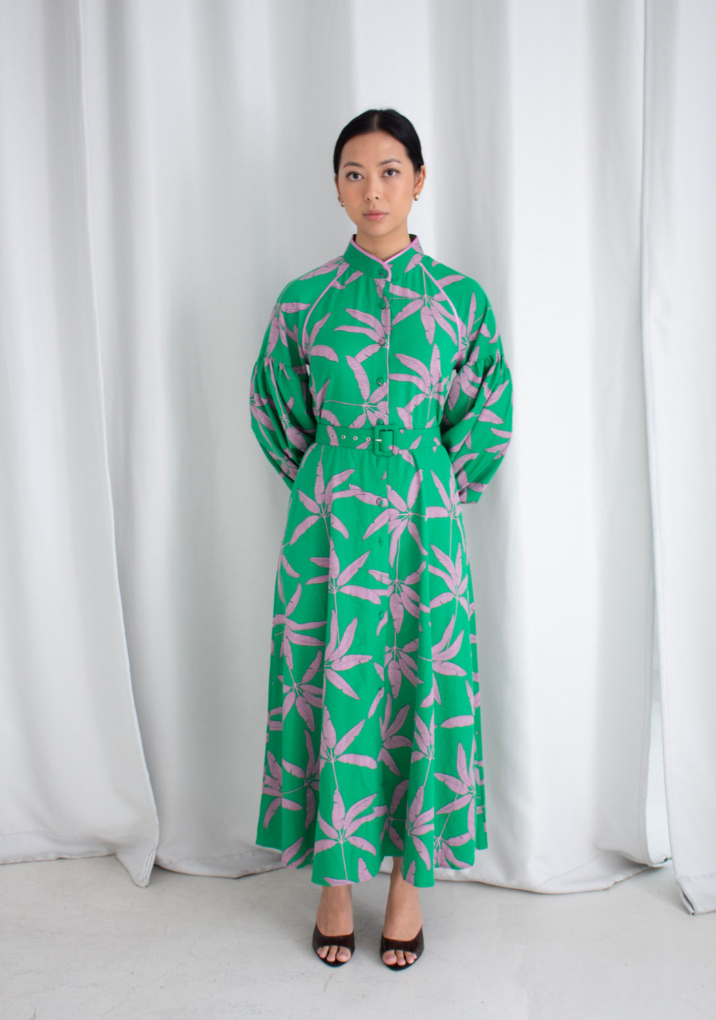 Viva Midi Dress in Green Banana Tree Print