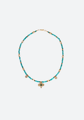 Turquoise Rondelle Necklace with Green Aztec Pendant