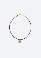 Green Tear Drop Rondelle Necklace with Pave Eye Pendant