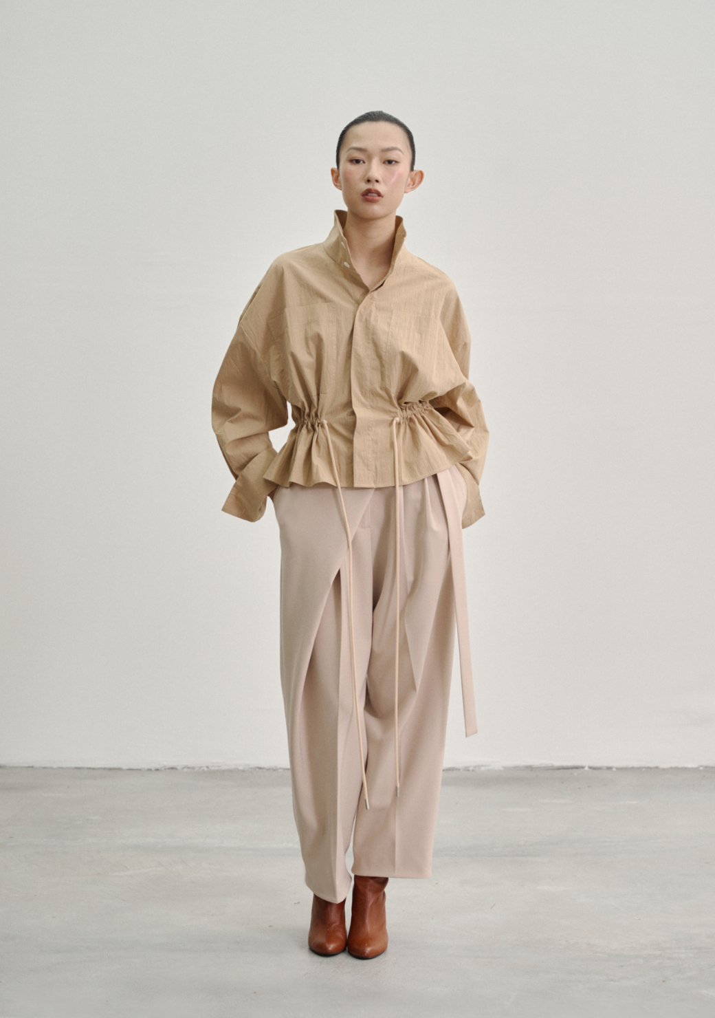 Wrap Pleated Trousers with Adjustable Belt Buckle