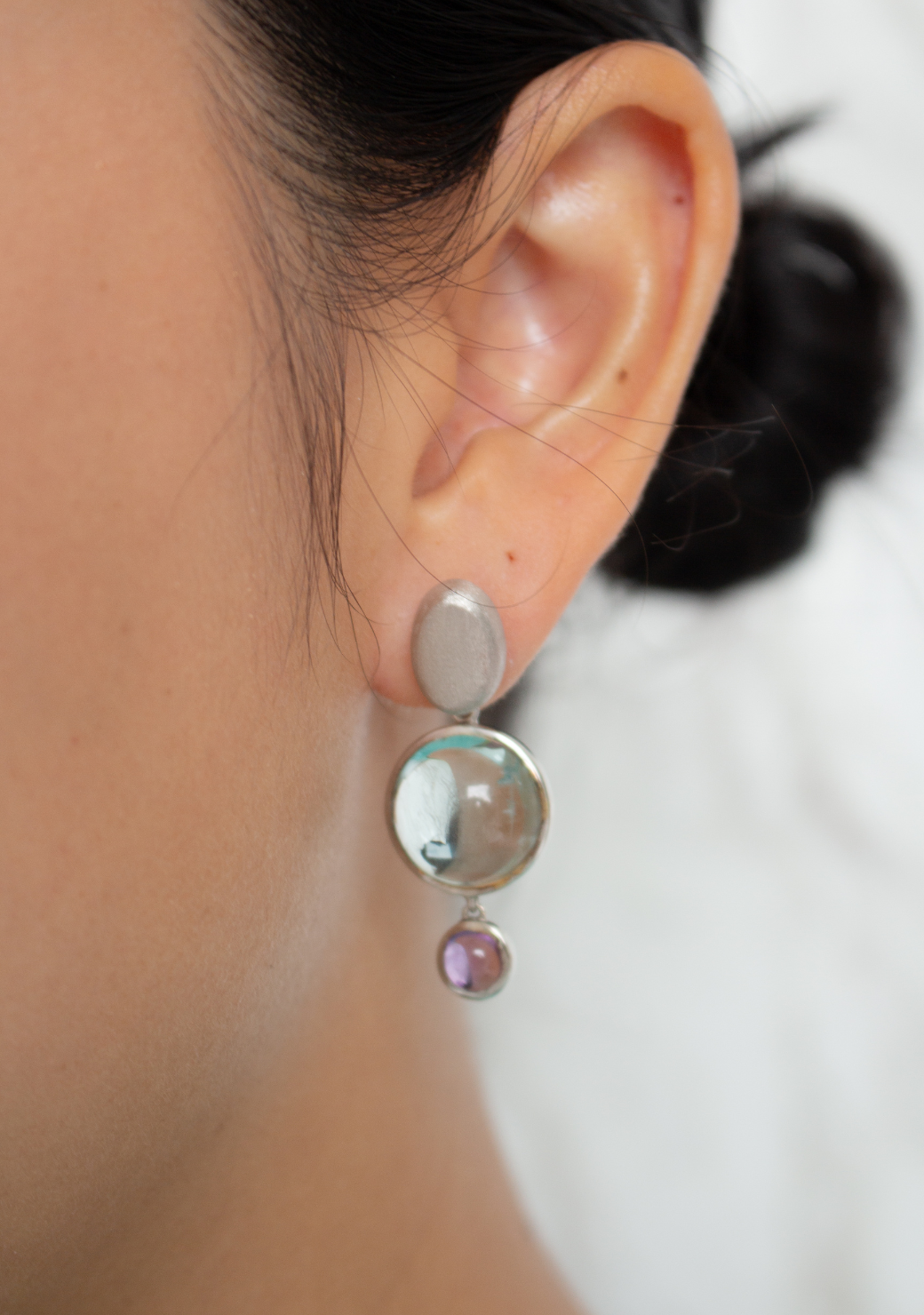 Blue Quartz & Amethyst Drops on Round Studs