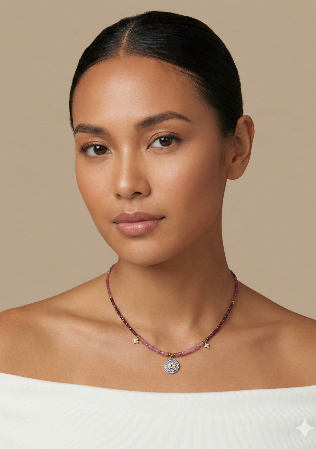 Pink Stones with Triple Charms Necklace