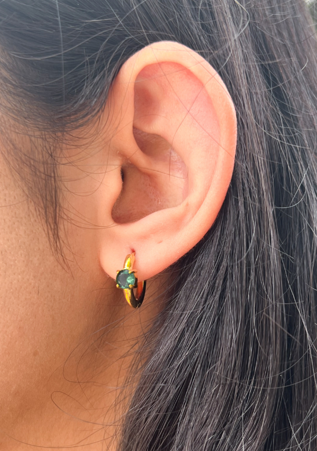 Gold Green Mini Crystal Hoops