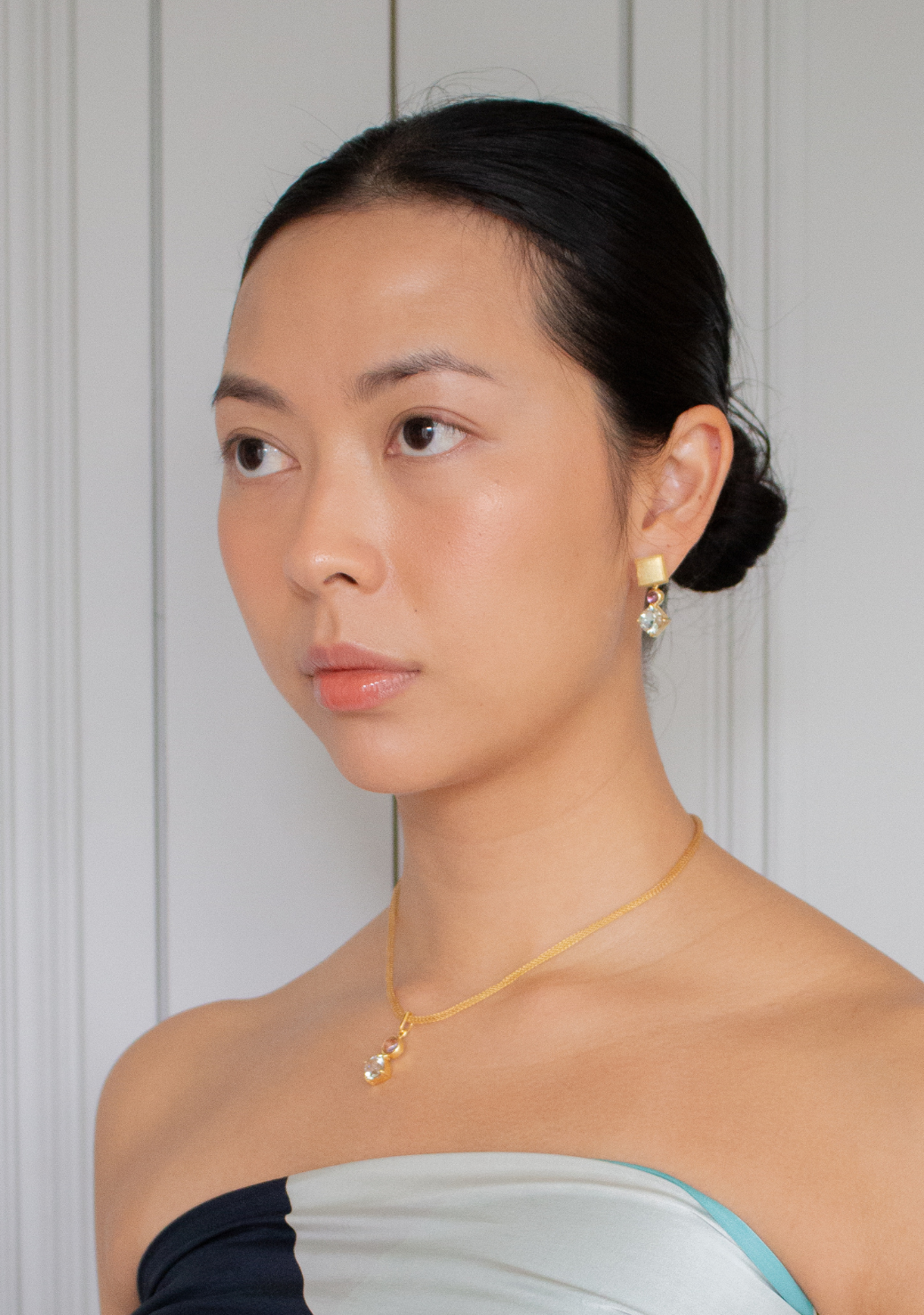 Amethyst & Priasolite Drops on Square Studs