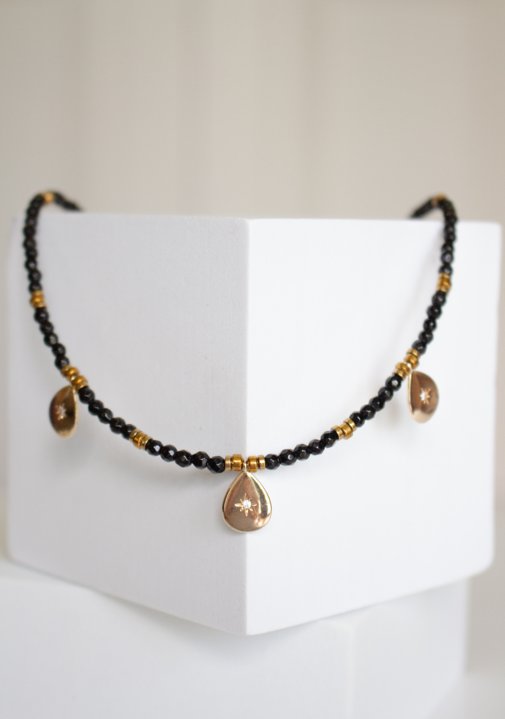 Black Rondelle Tear Drop Pendant