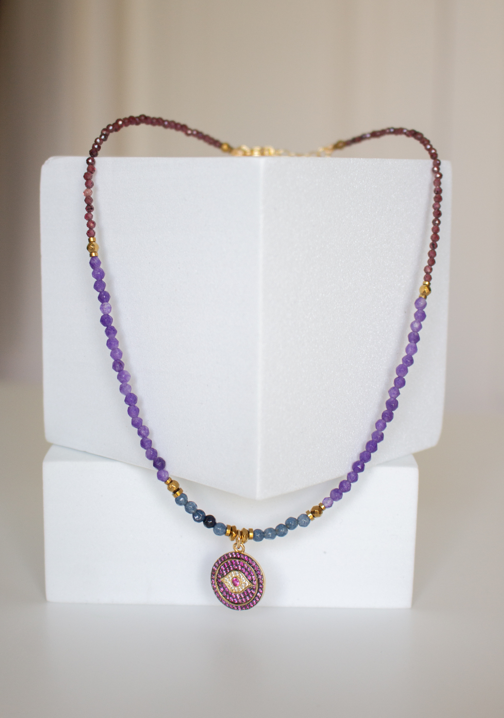 Purple Keira Necklace with Pink Pave Eye Disc