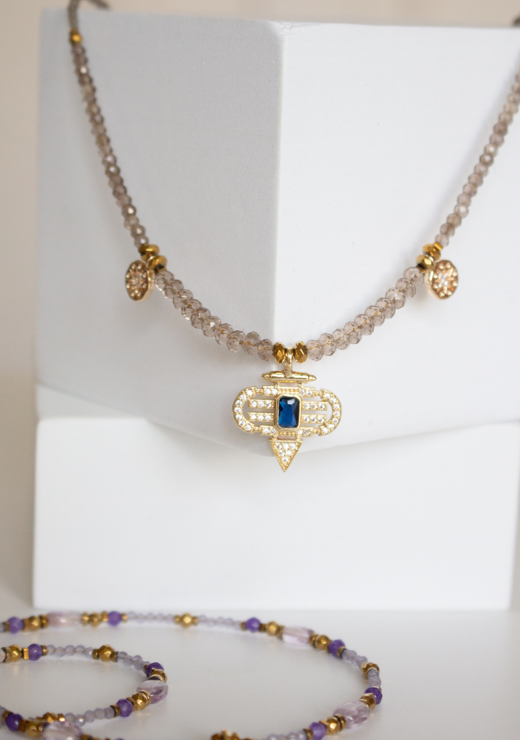 Smoky Quartz Keira Necklace with Aztec Pendant