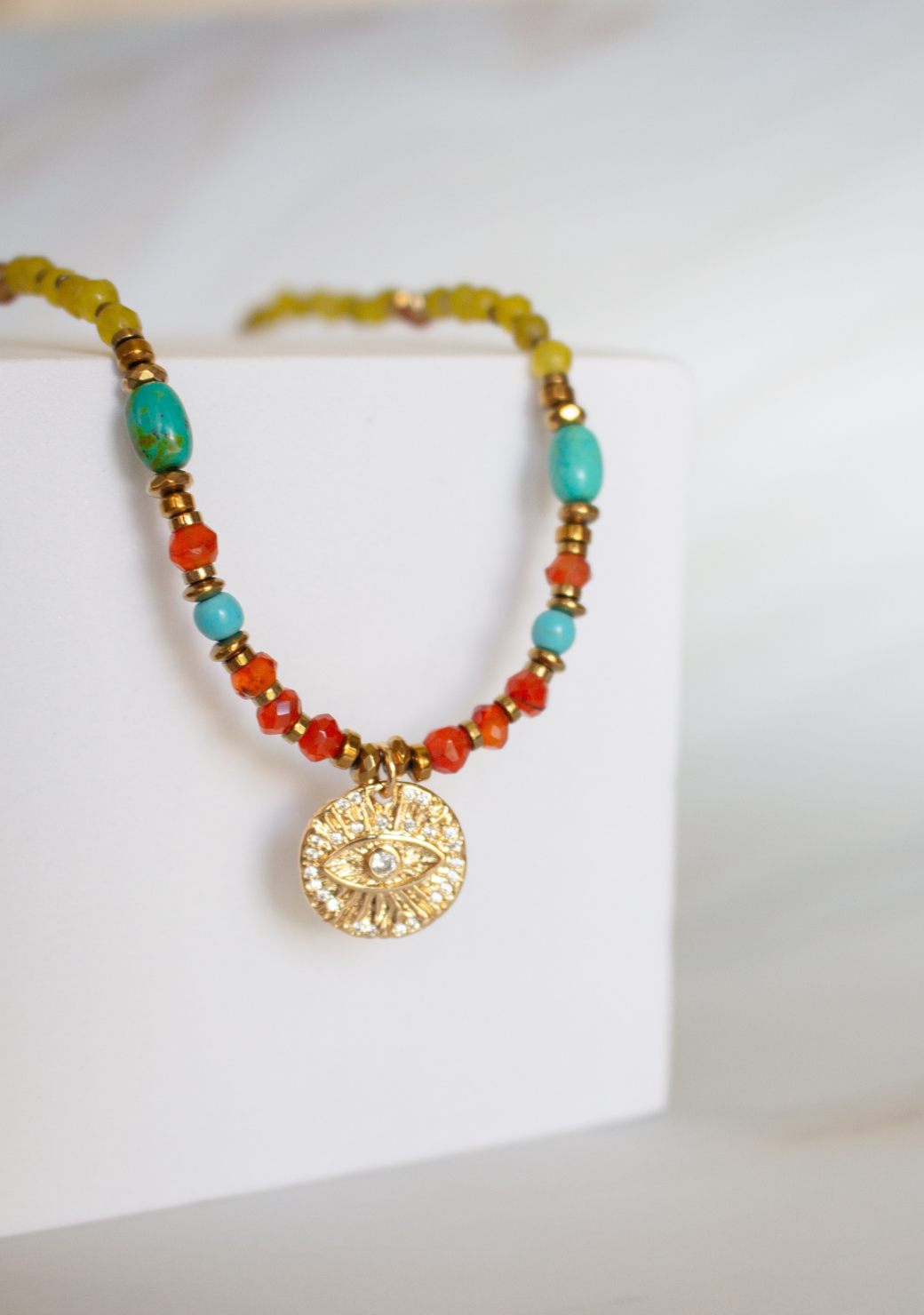 Yellow Rondelle Necklace with Eye Disc
