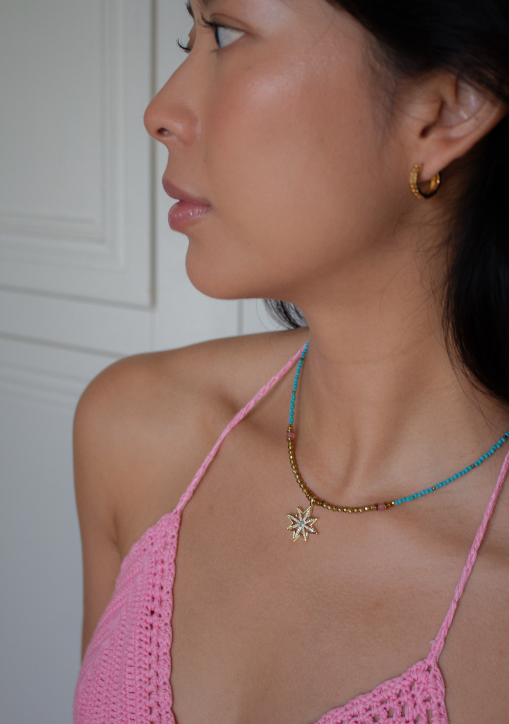 Keira Necklace with North Star Pendant in Turquoise