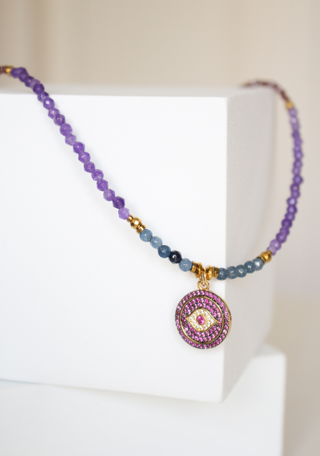 Purple Keira Necklace with Pink Pave Eye Disc