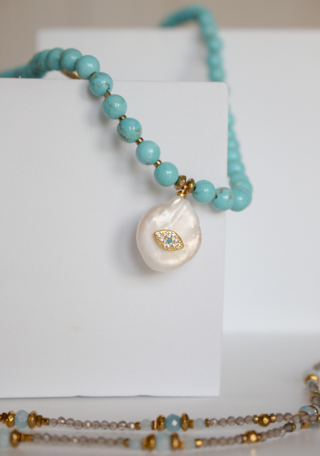 Turquoise Sphere Necklace with Fresh Water Pearl