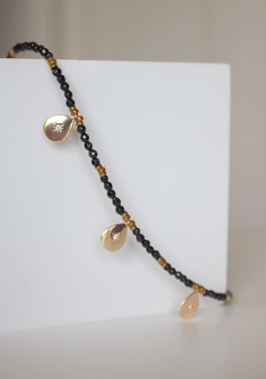 Black Rondelle Tear Drop Pendant