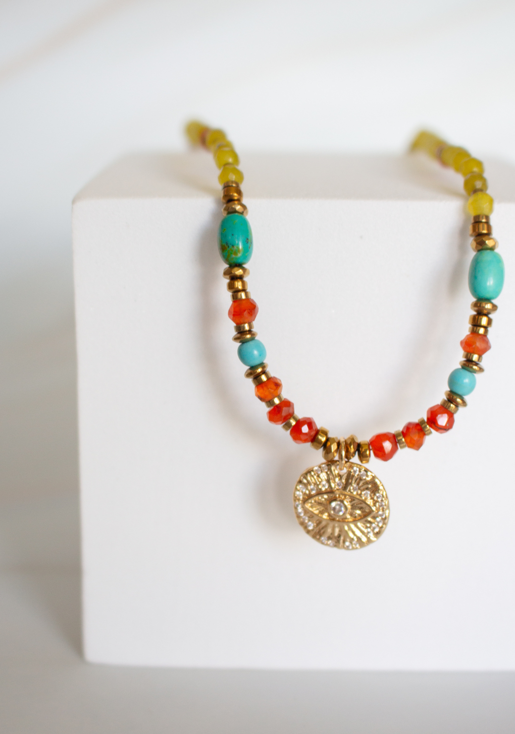 Yellow Rondelle Necklace with Eye Disc