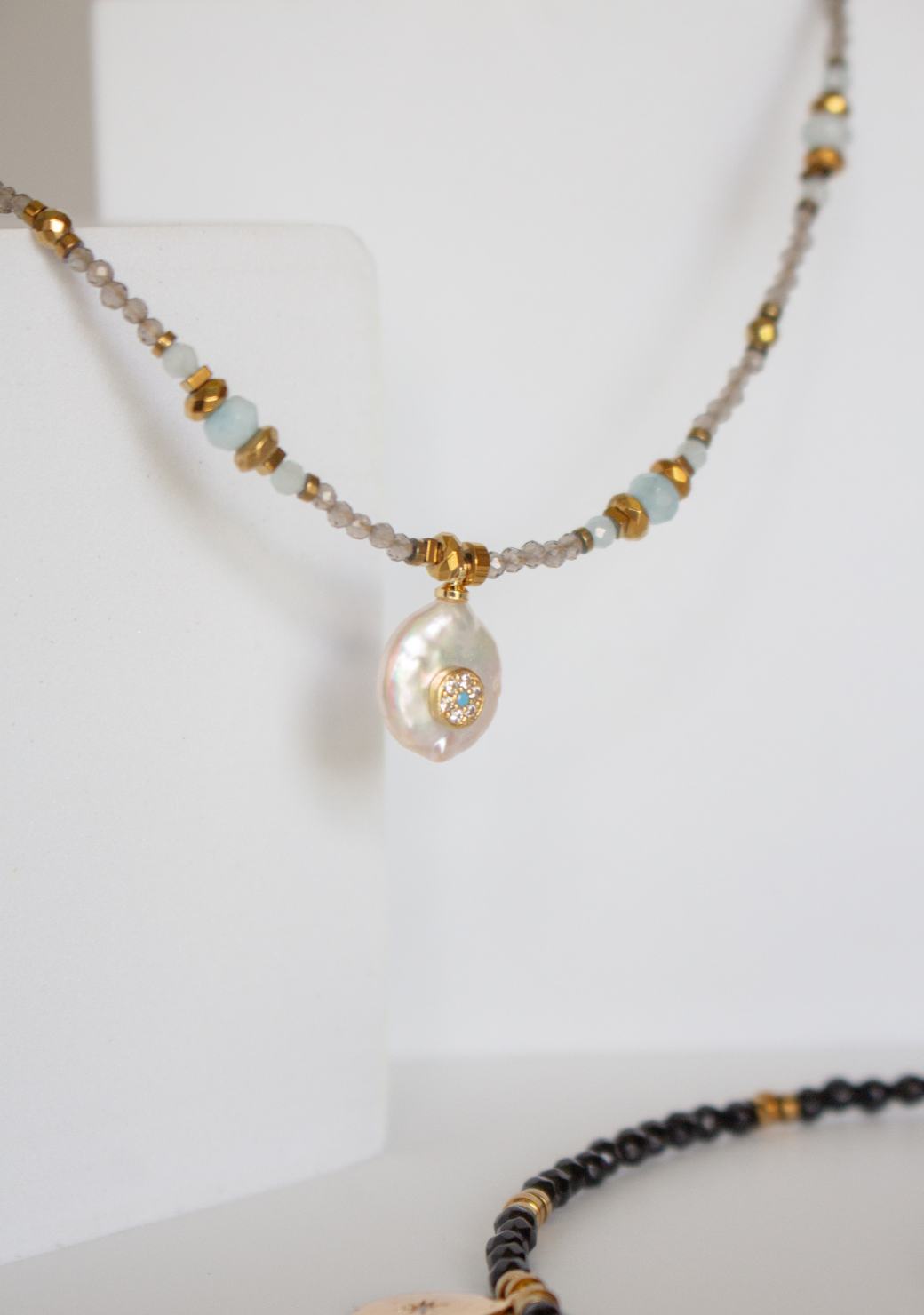 Smoky Quartz Keira Necklace with Fresh Water Pearl