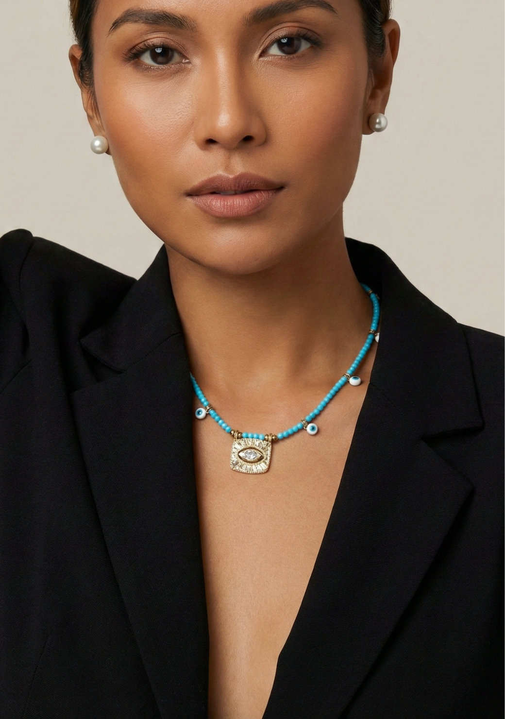 Turquoise with Multi Eye Charms Necklace