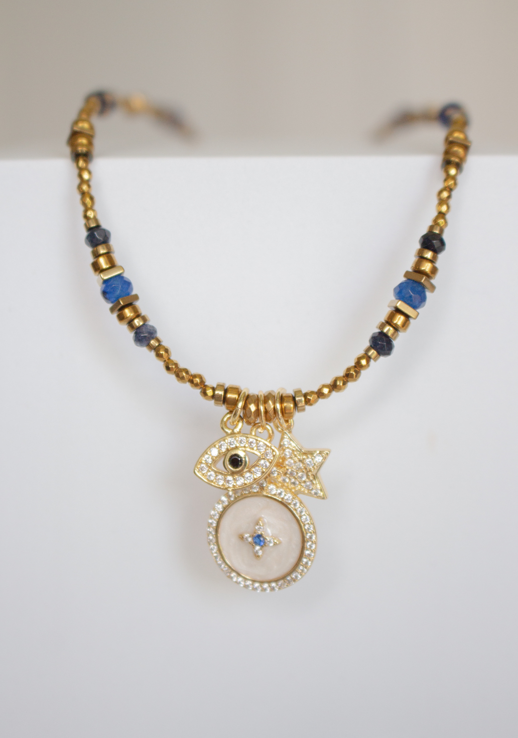 Gold Keira Necklace with Triple Charm