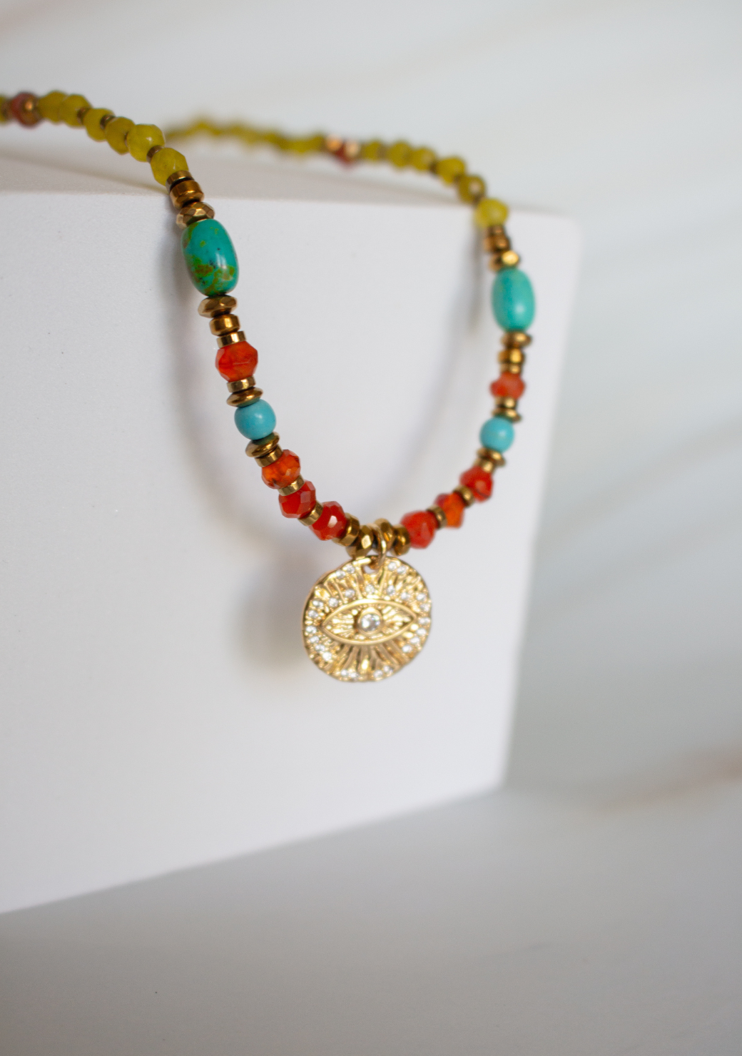 Yellow Rondelle Necklace with Eye Disc