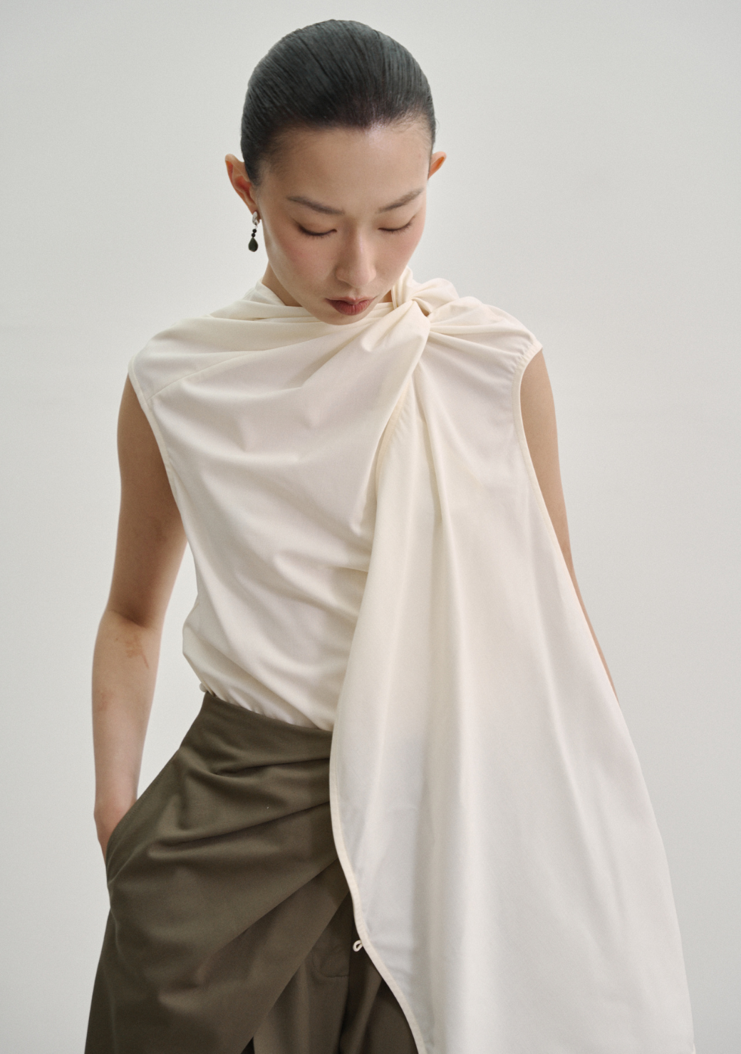 Twisted Knot Tunic with Shawl Lapel