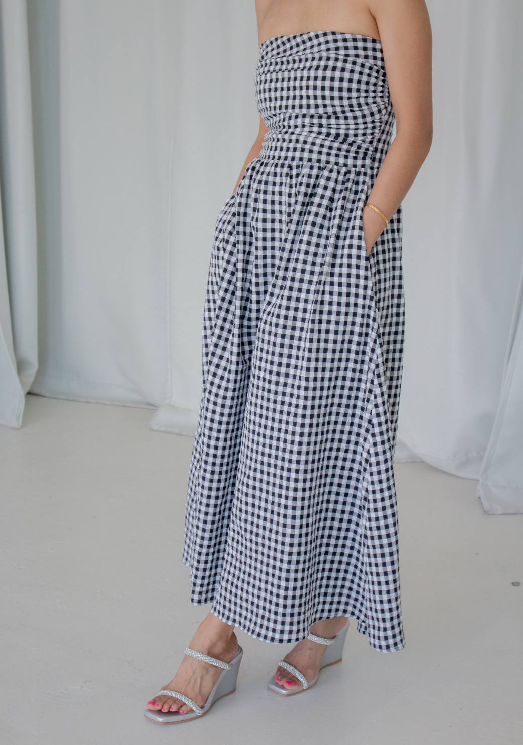 Checkered Midi Dress without Straps