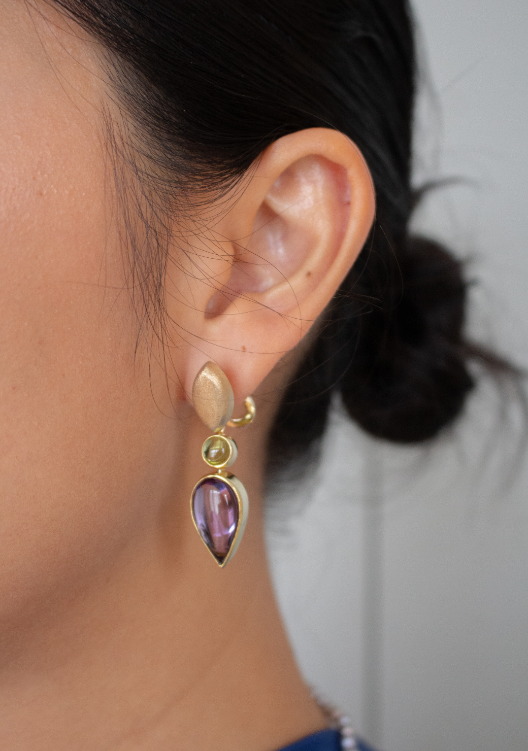 Peridot & Amethyst Drops on Marquise Studs