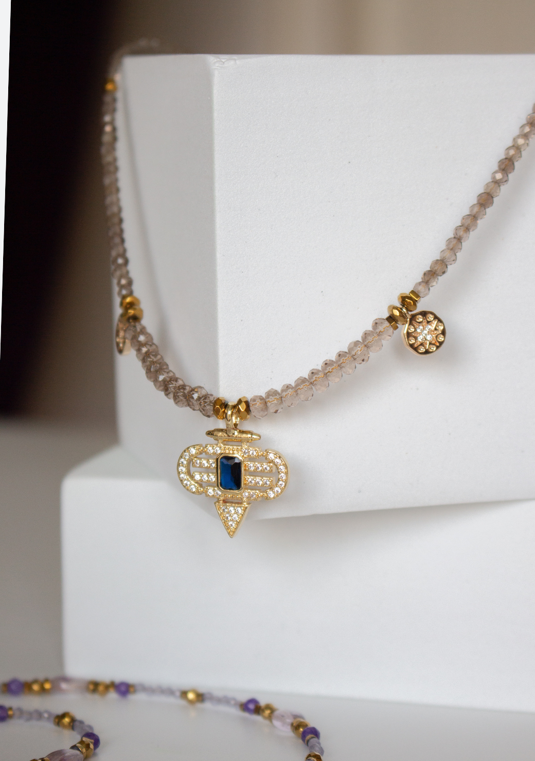 Smoky Quartz Keira Necklace with Aztec Pendant