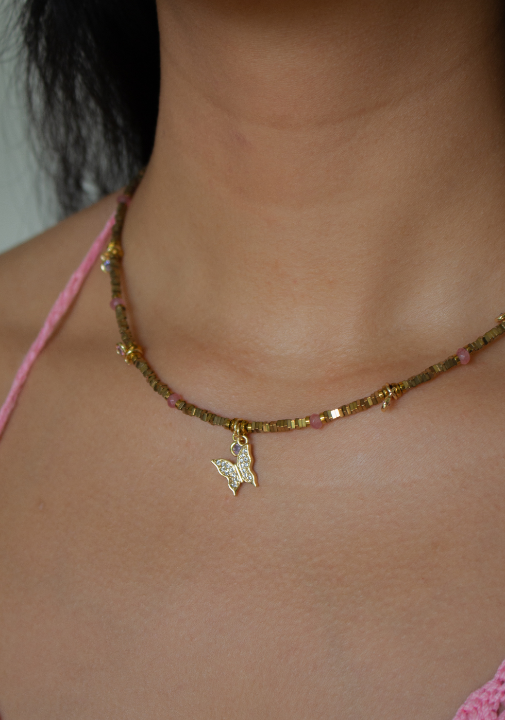 Kiera Necklace with Butterfly Pendant in Gold