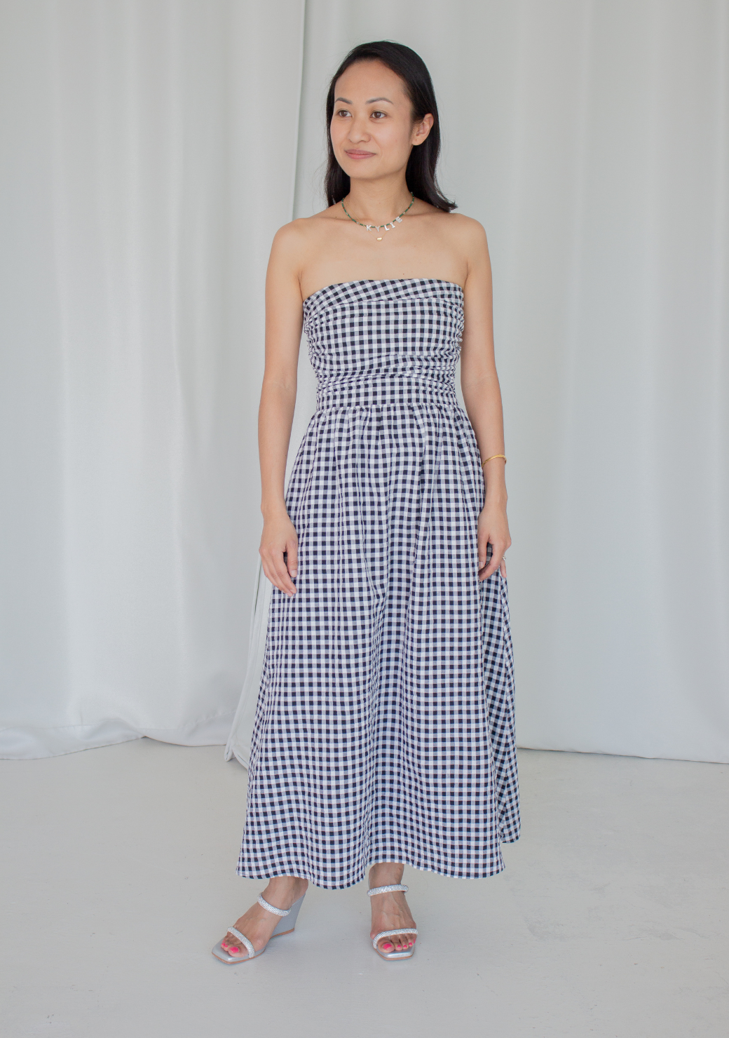 Checkered Midi Dress without Straps