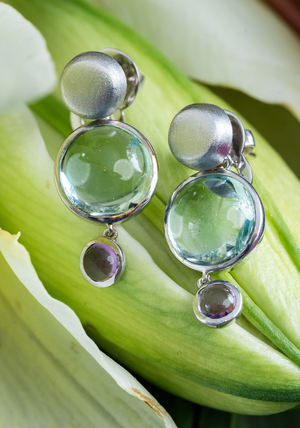 Blue Quartz & Amethyst Drops on Round Studs