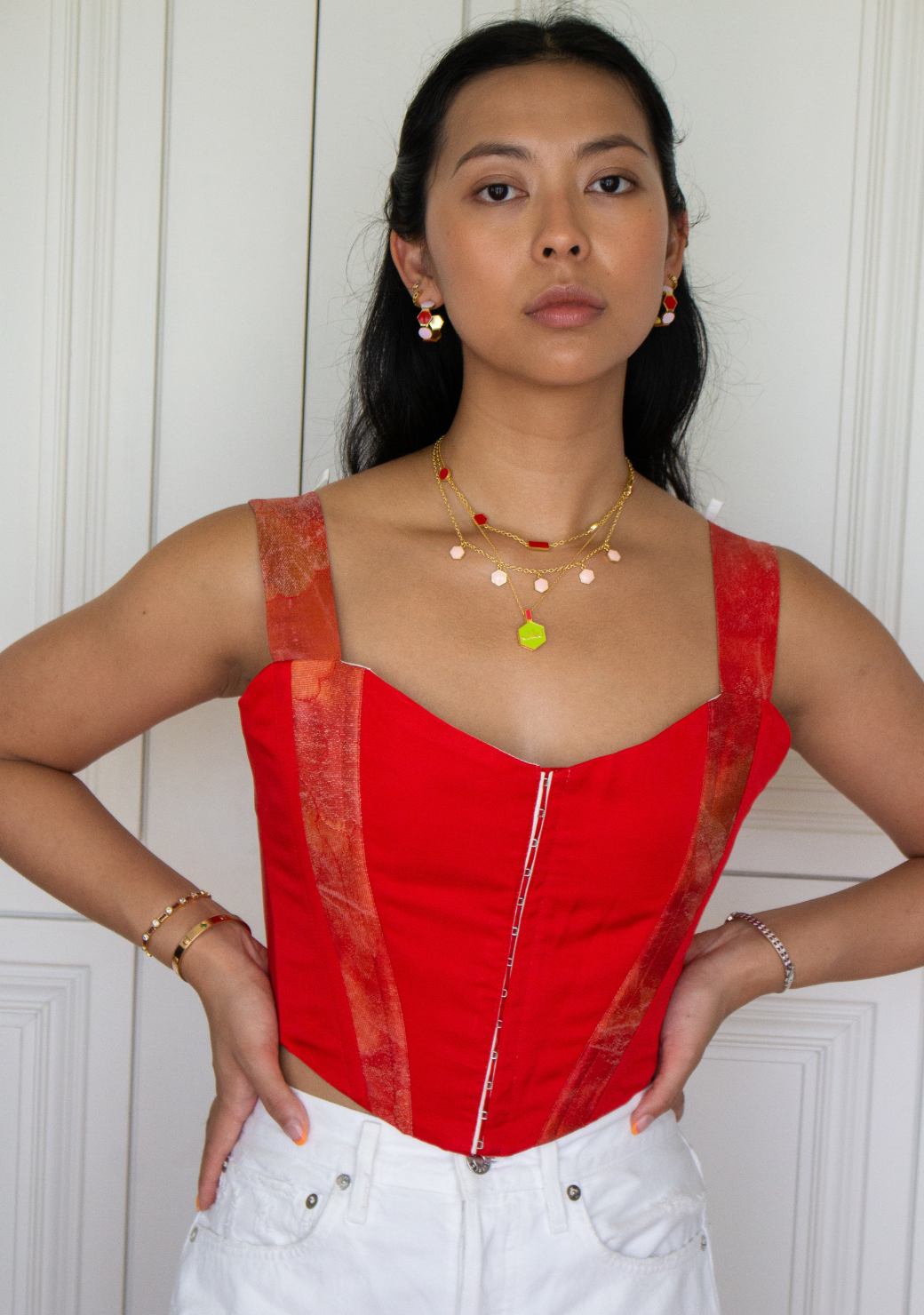 Red Silk Brocade Milly Corset
