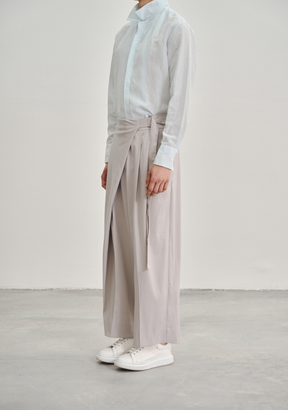 Wrap Pleated Trousers with Adjustable Belt Buckle