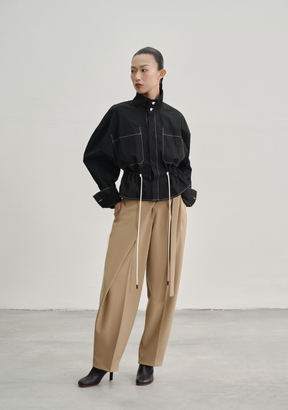 Wrap Pleated Trousers with Adjustable Belt Buckle