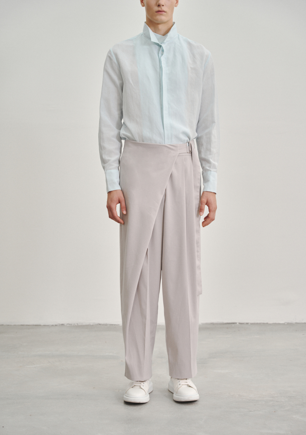 Wrap Pleated Trousers with Adjustable Belt Buckle