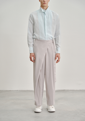 Wrap Pleated Trousers with Adjustable Belt Buckle
