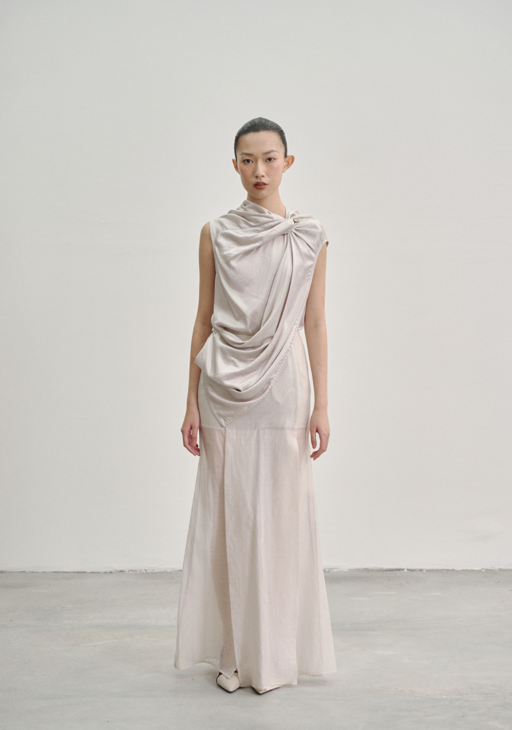 Twisted Knot Tunic with Shawl Lapel