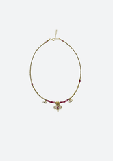 Gold Hematite with Pink Aztec Triple Charm Necklace