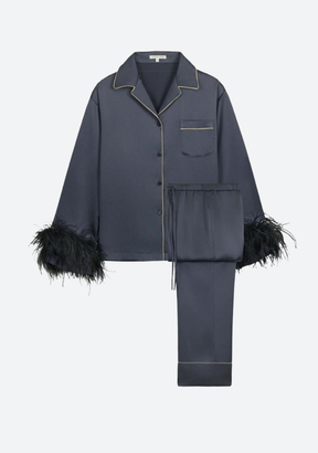 Holly Feather-Embellished Silk Pajamas