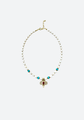 Freshwater Pearls with Turquoise and Aztec Charm Necklace