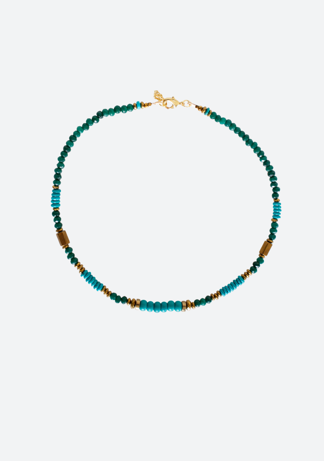 Rondelle Necklace in Green and Turquoise