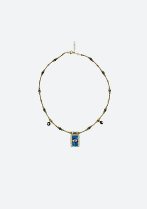 Gold Hematite with Blue Eye Triple Charm Necklace