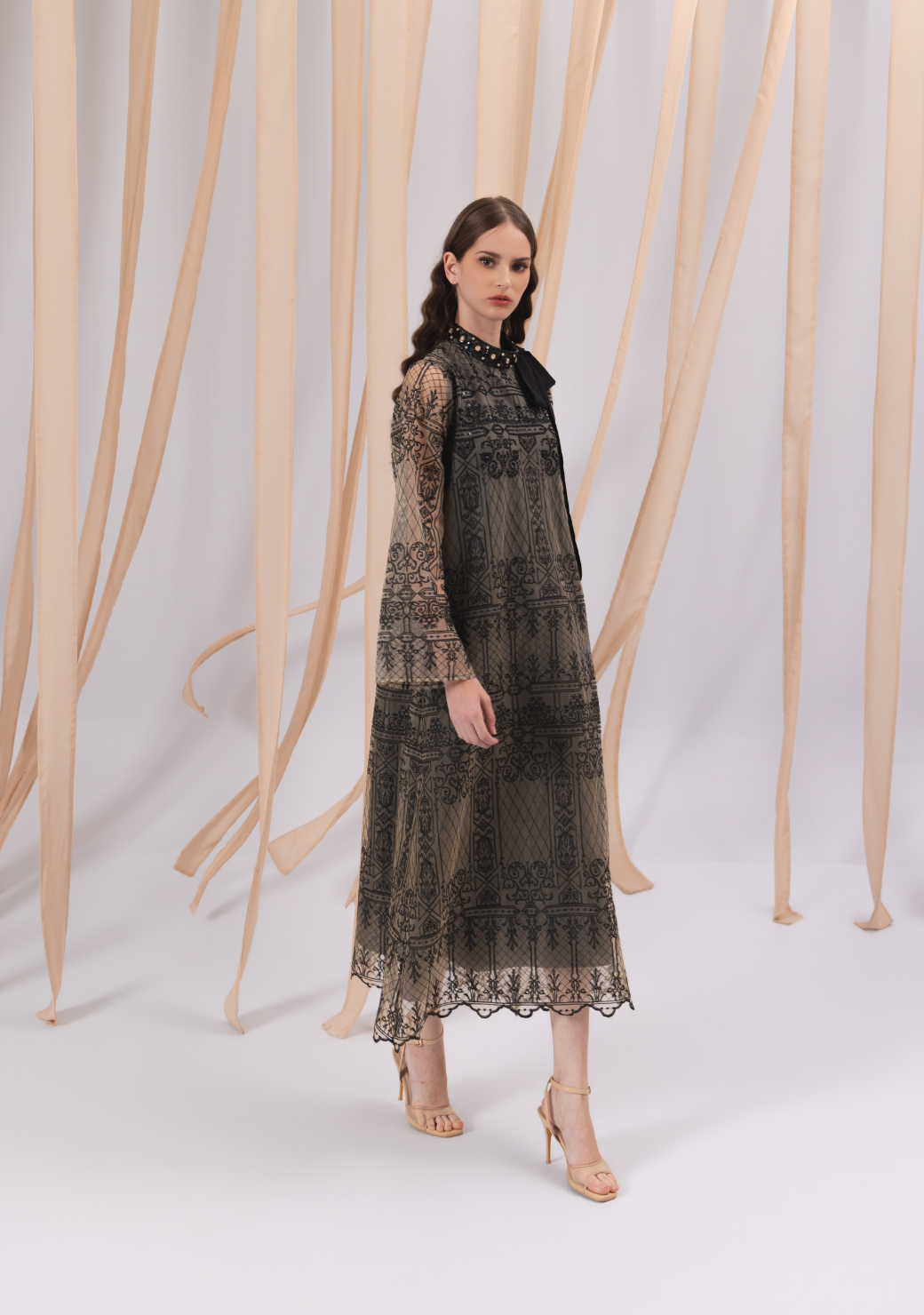 Brocade Midi Dress in Black