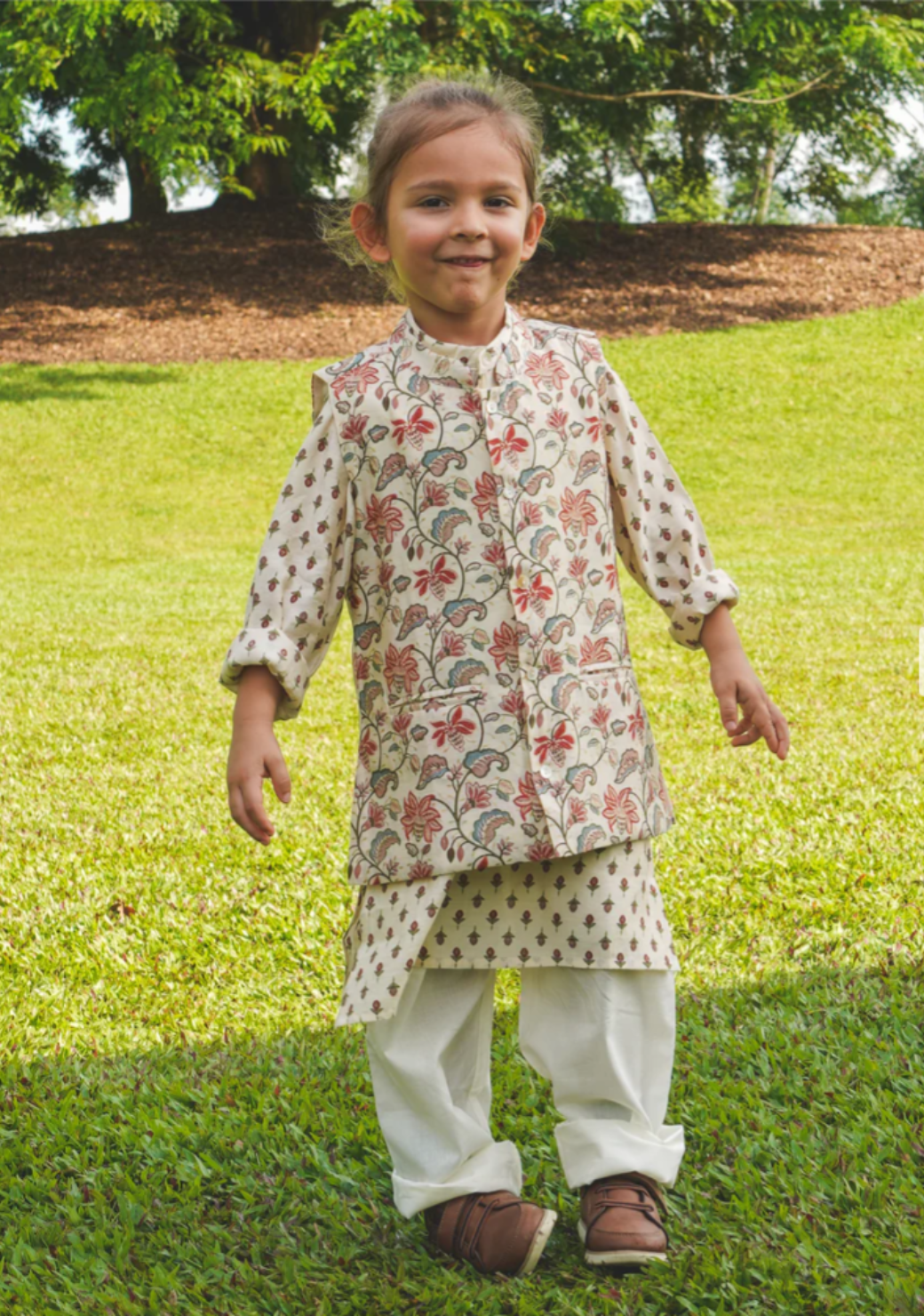 Nia Boys Kurta Pajama Jacket set in Muslin Cotton