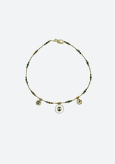 Gold Hematite and Green Agate with Triple Charm Necklace