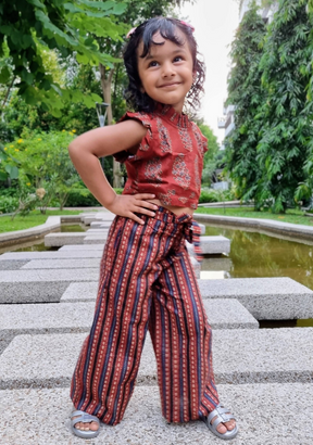 Royal Maroon Sleeveless Crop top & Palazzo Set for Girls