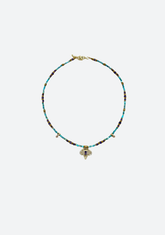 Turquoise and Mixed Stone with Triple Charm Necklace